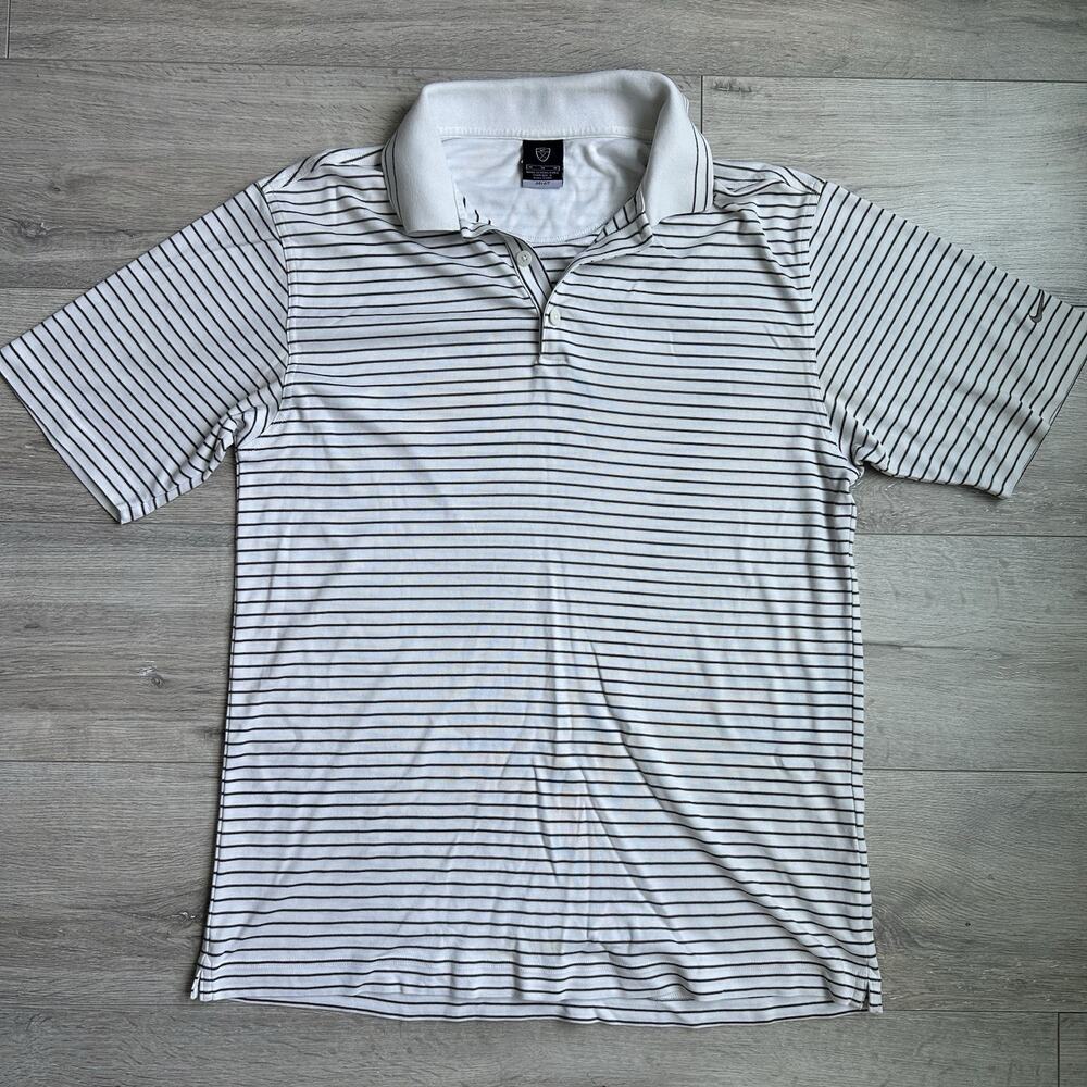 Nike Golf Polo Shirt Extra Large Adult White Fit Dry Stripe Performance Golf Men
